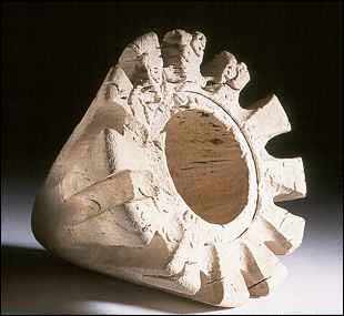 Mike Scott, Oak burr, fluted form. Turned, carved, sandblasted and bleached.