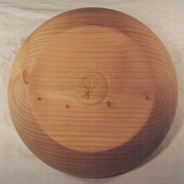 Bowl, Cedar, having the new woodturner markings of Rik Mars