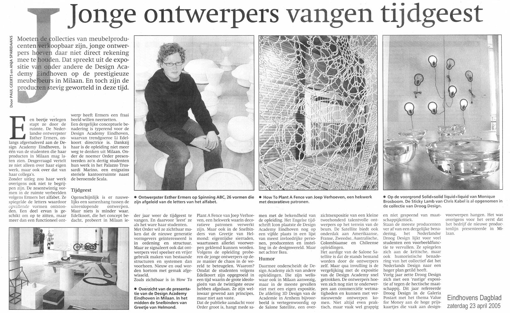 Artikel over het 3-dimensionaal alfabet -Letterkrukjes- van Esther Ermers in Het Eindhovens Dagblad