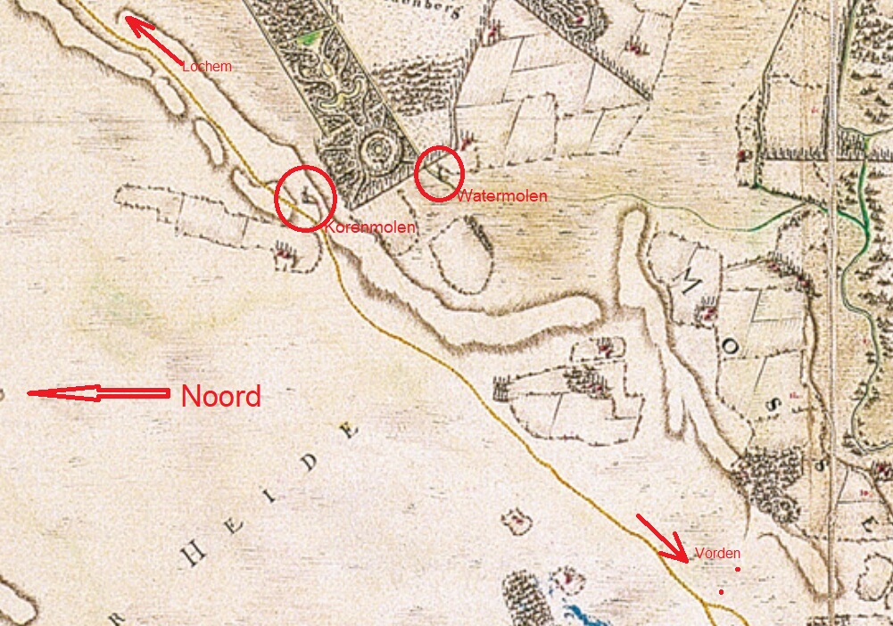 Uitsnede Hottinger-kaart uit 1773 met molens en Laak